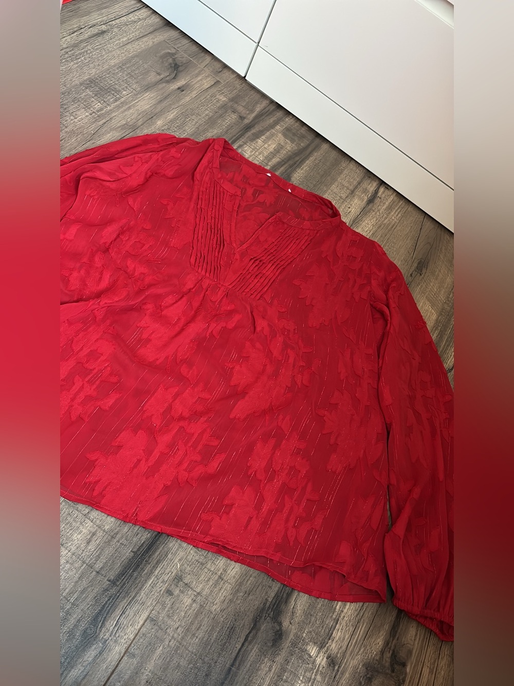 Maurices Red V-Neck Textured Pintuck Blouse